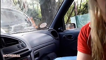 A Busty Milf Gives A Blowjob To An Unknown Man In A Car