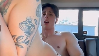 Two Girls, One Guy In A Public Car Threesome